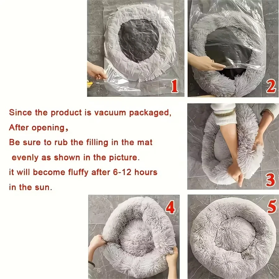 Cama Calmante Donut de Pelúcia para Cães e Gatos - Imagem 3